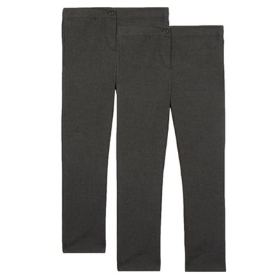 Pack of two girls' grey bootcut school trousers